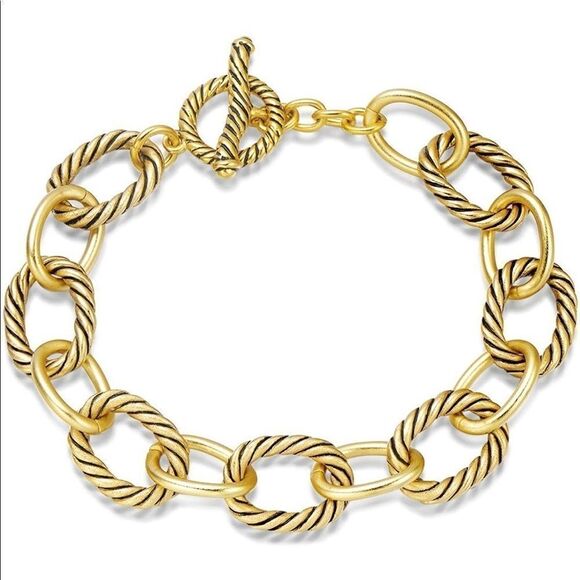 14K Gold Plated Rope Chain Link Bracelet - Picture 1 of 3